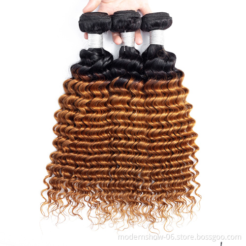 High Quality Double Drawn Cheap Brazilian Human Hair Bundles 1B 4 27 ombre colored Hair Extensions Deep Wave Curl Bundles